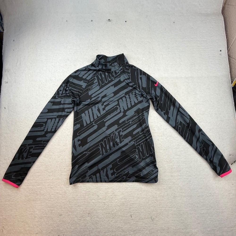 NIKE‎ PRO kids youth XL shirt Quarter Zip Long Sleeve Mock Neck gray black pink